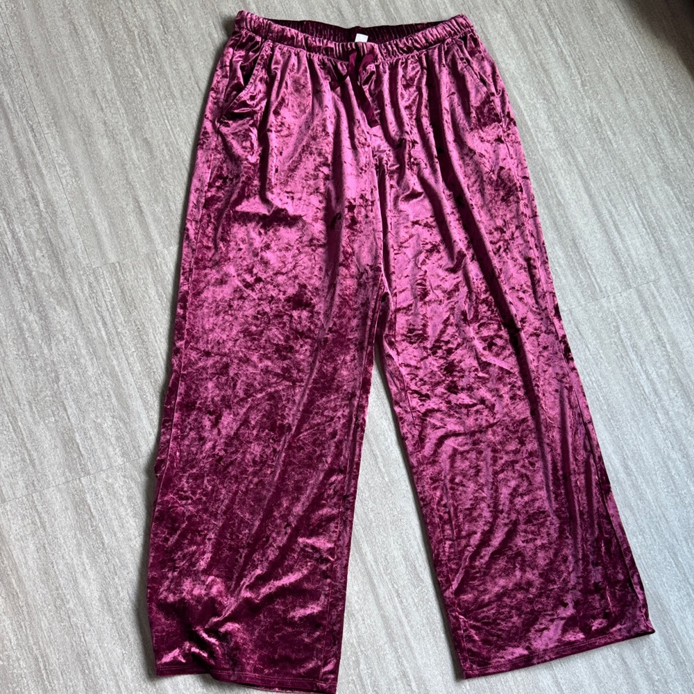 Stars above purple velour pajama pants. Super comfy! Size medium - runs big